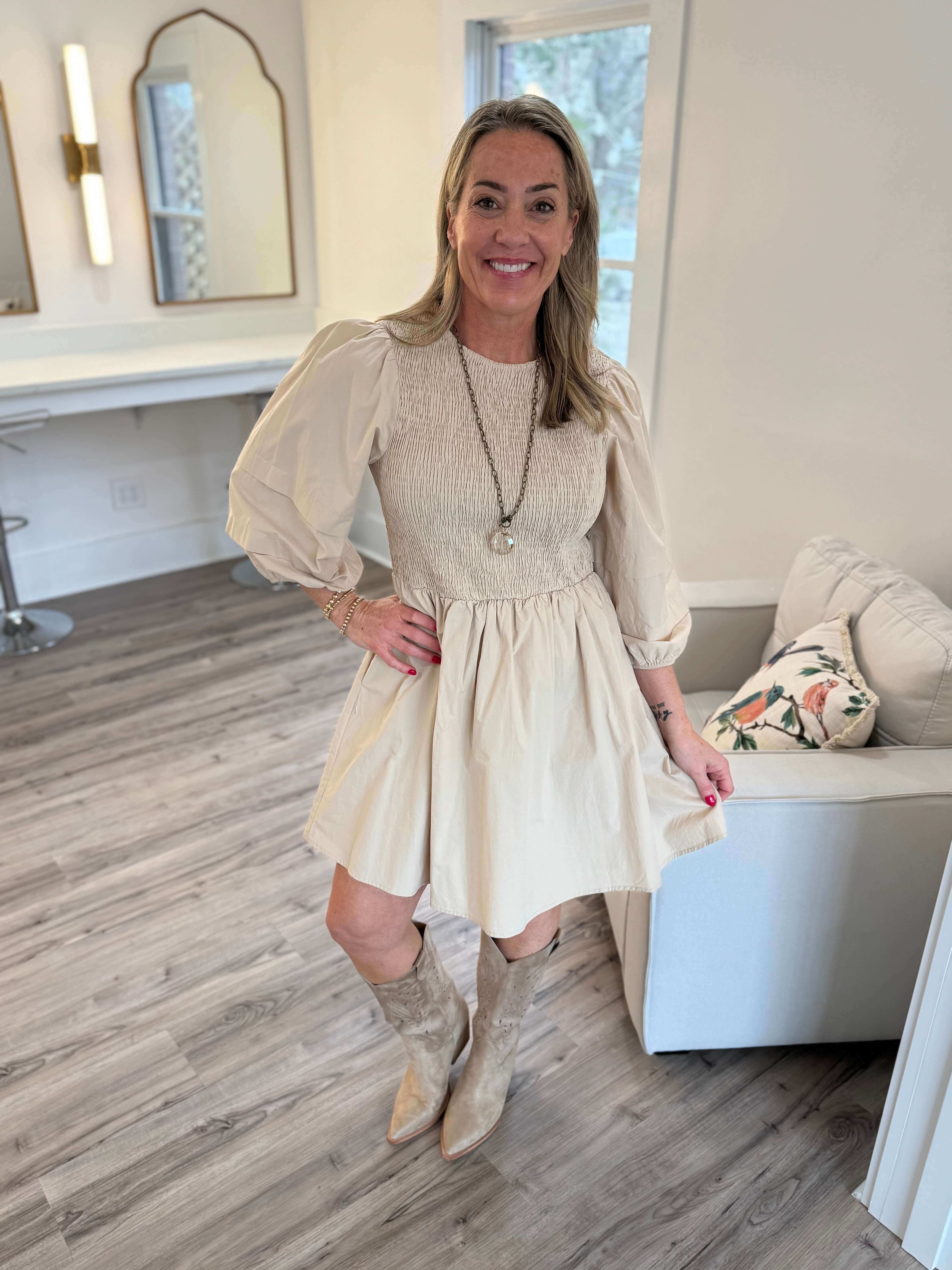 Arron Smocked Natural Dress