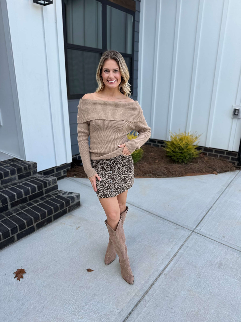 Kinsley Camel Off Shoulder Sweater