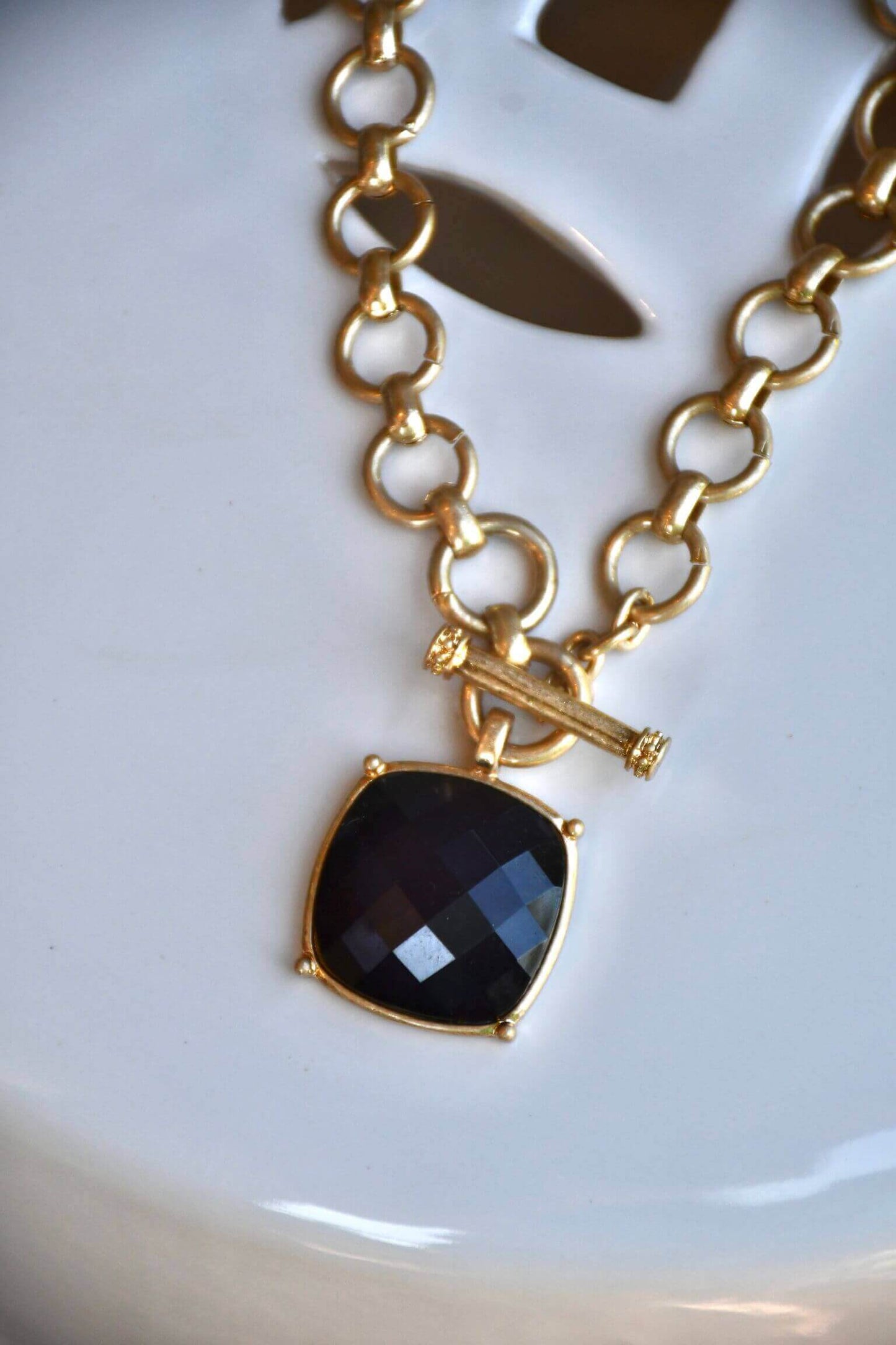 Black Stone Toggle Clasp Necklace
