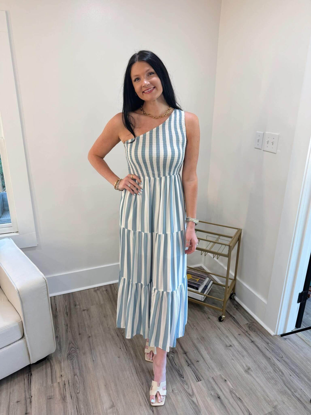 Emerly Stripe One Shoulder Dress