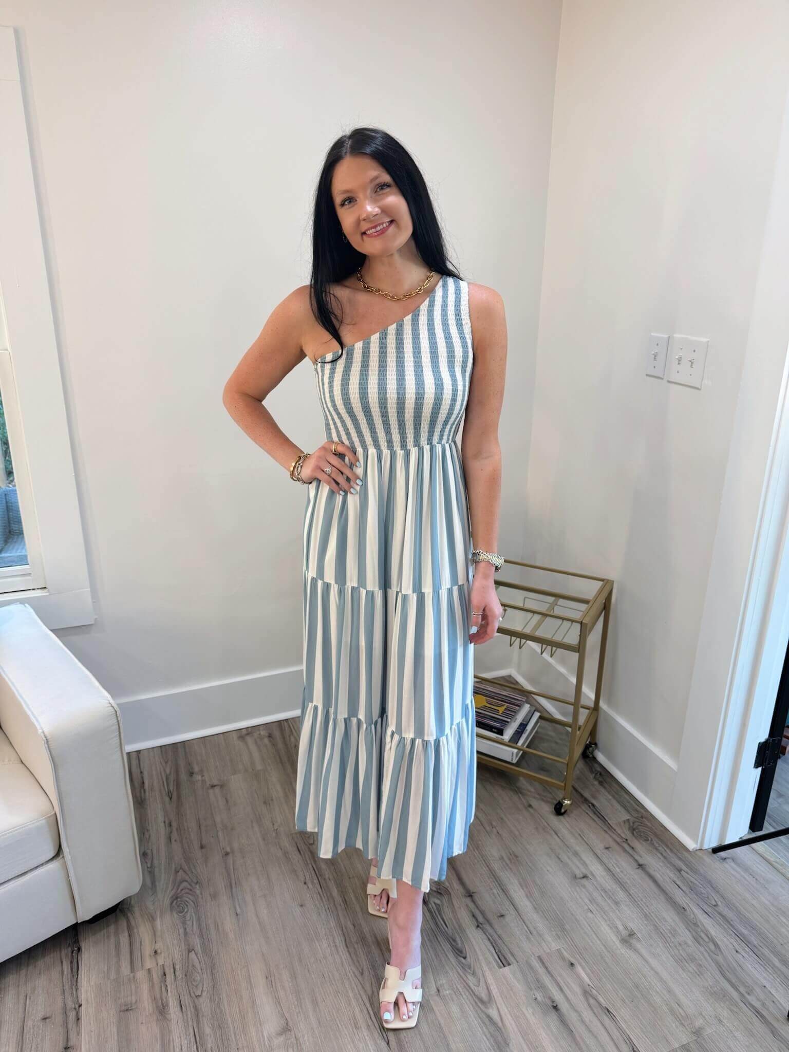 Emerly Stripe One Shoulder Dress