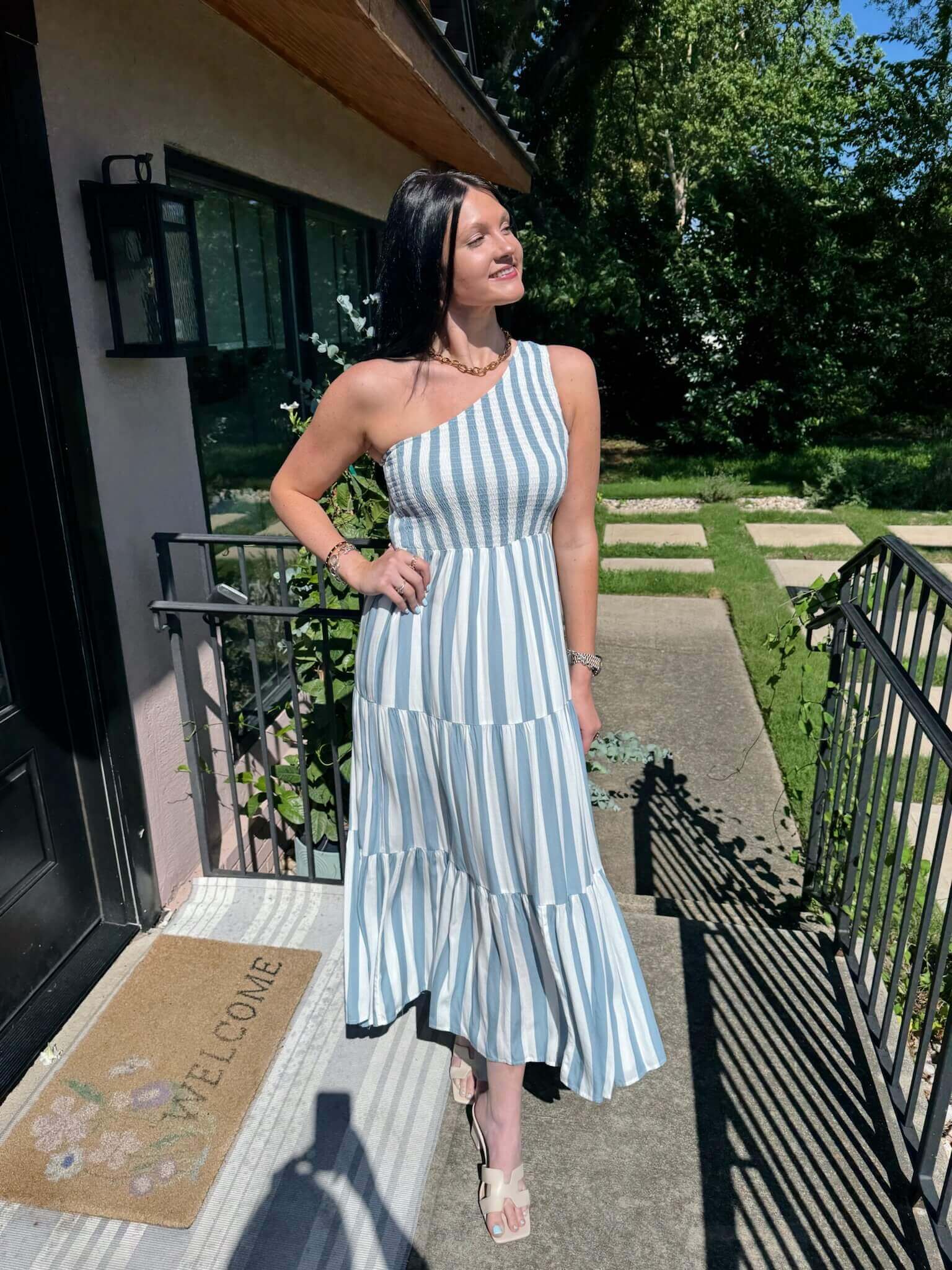 Emerly Stripe One Shoulder Dress