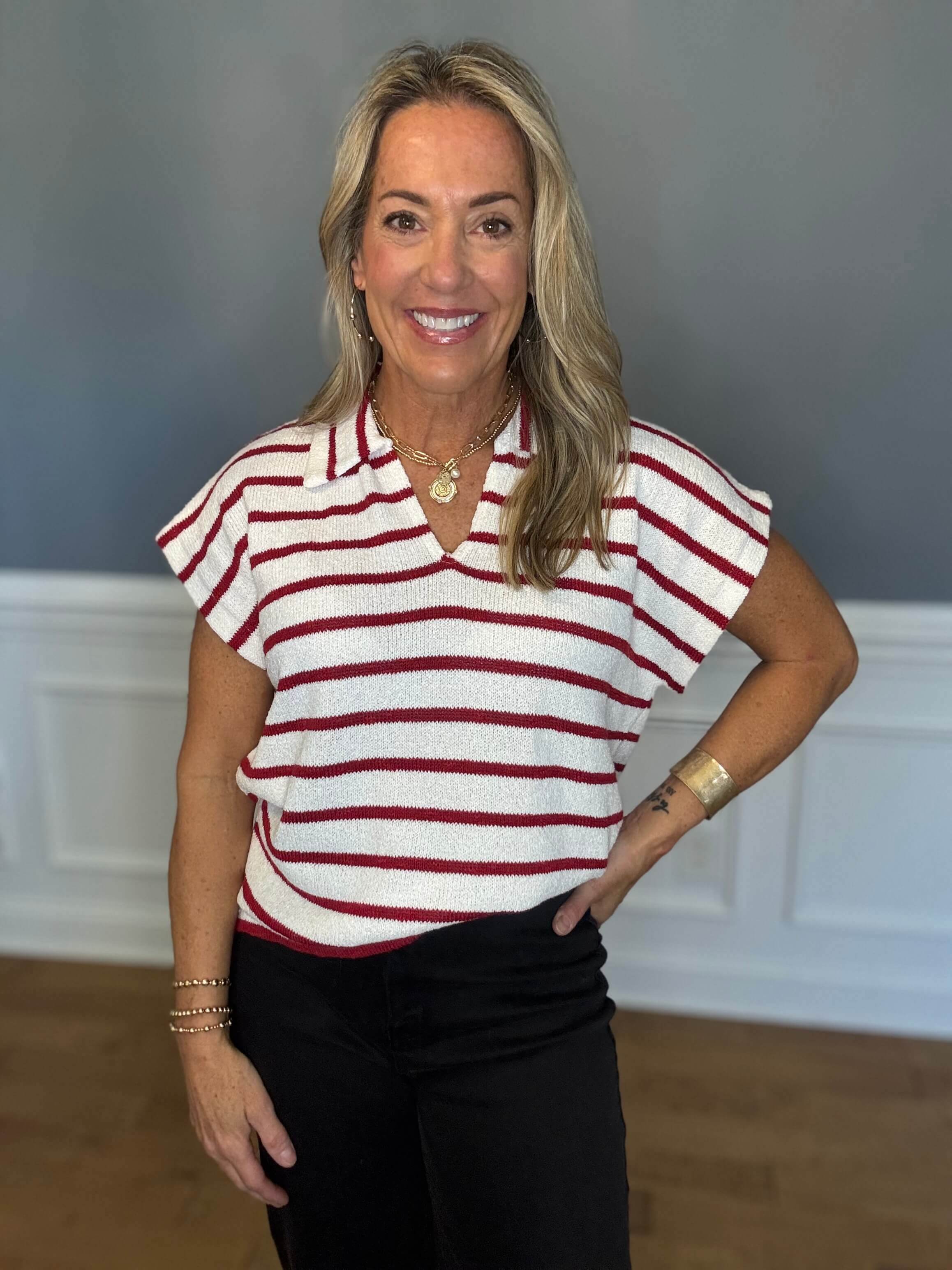 Christy Stripe Collared Top