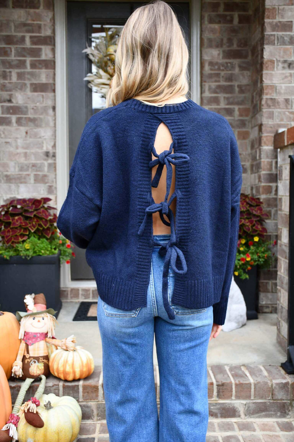 Garris Navy Tie Back Sweater