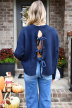 Garris Navy Tie Back Sweater