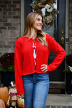 Hattie Red Front Tie Sweater