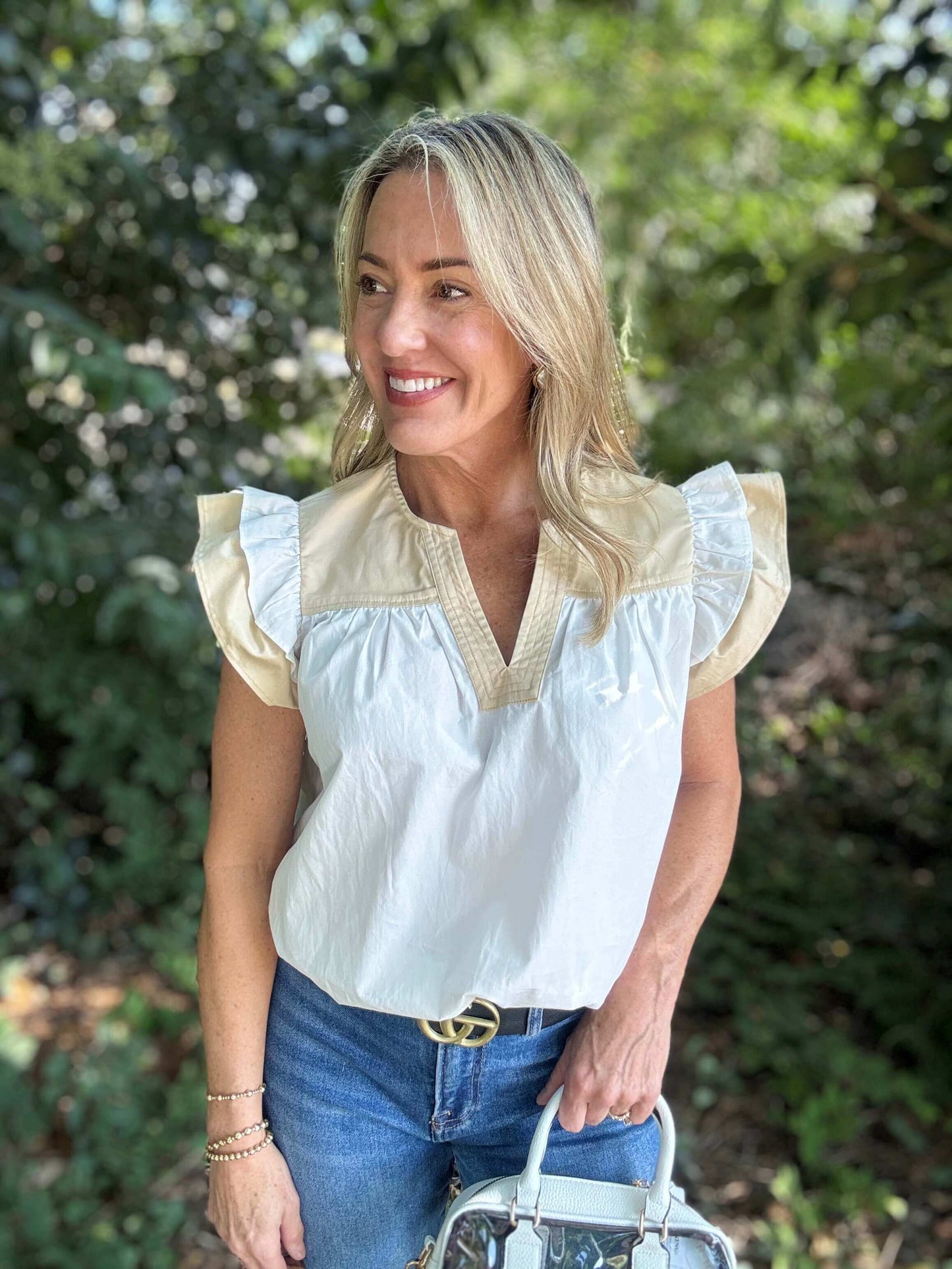 Marah Ecru Ruffle Sleeve Top