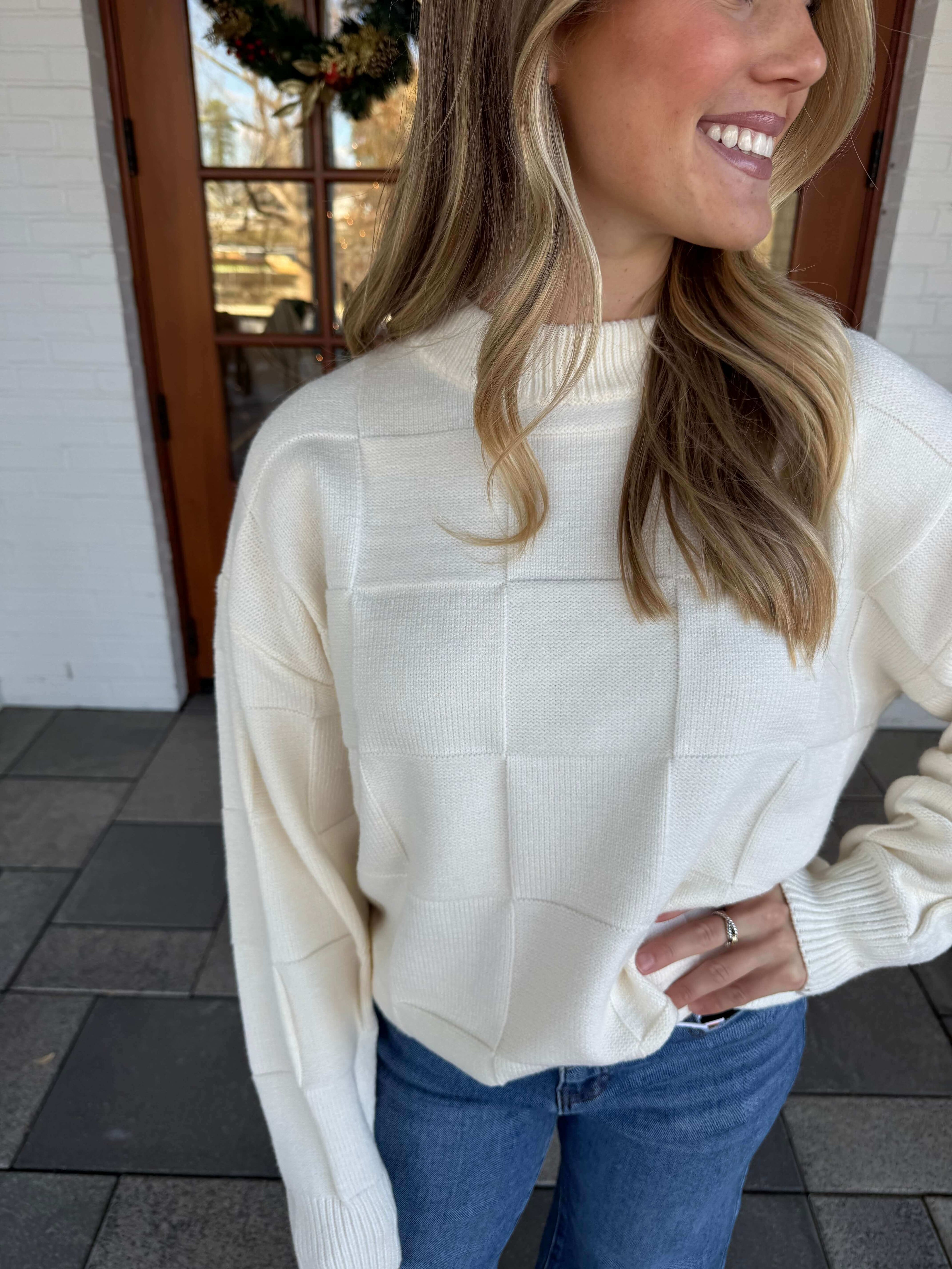 Gabby Ivory Checkerboard Sweater
