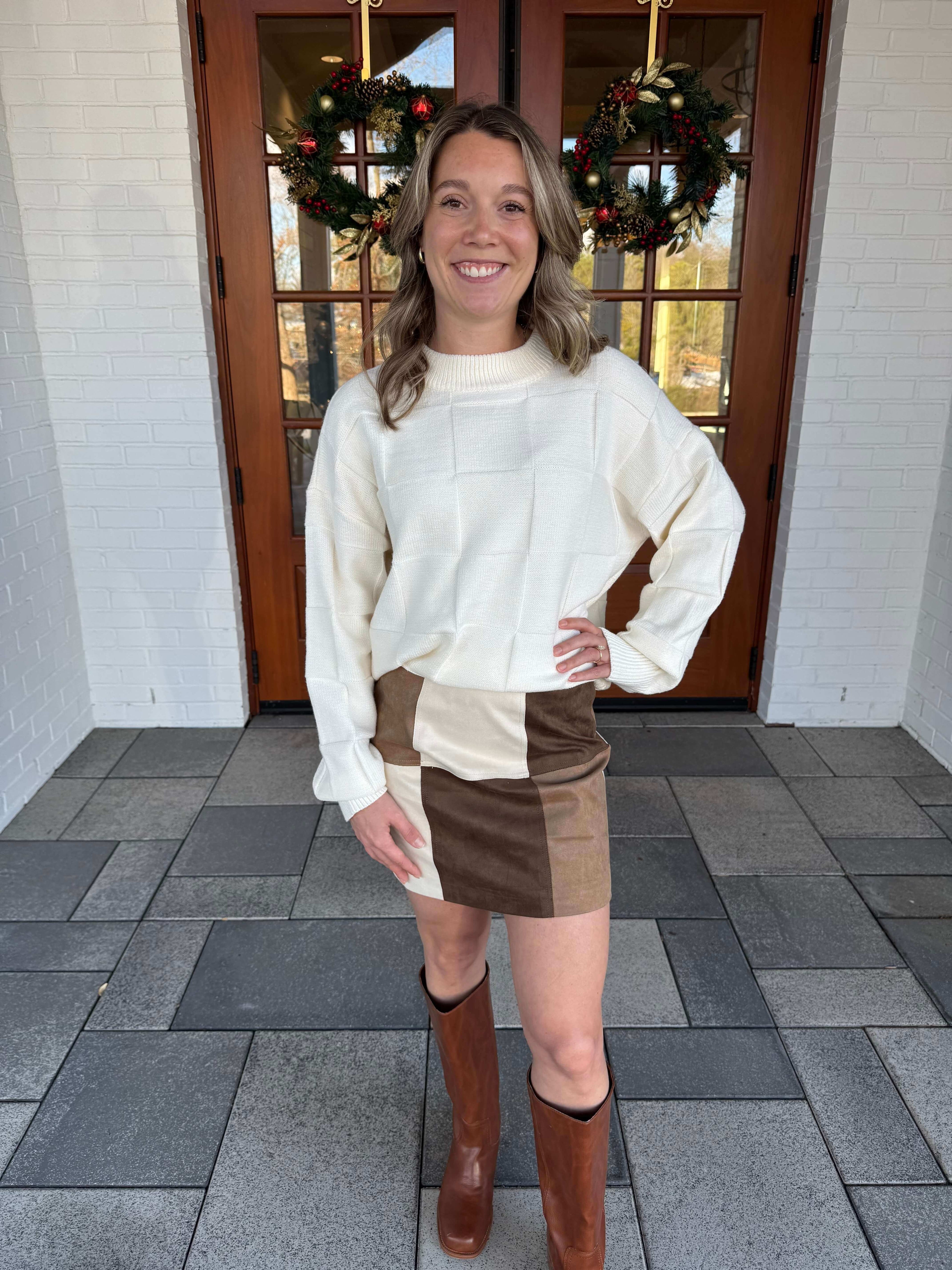 Gabby Ivory Checkerboard Sweater