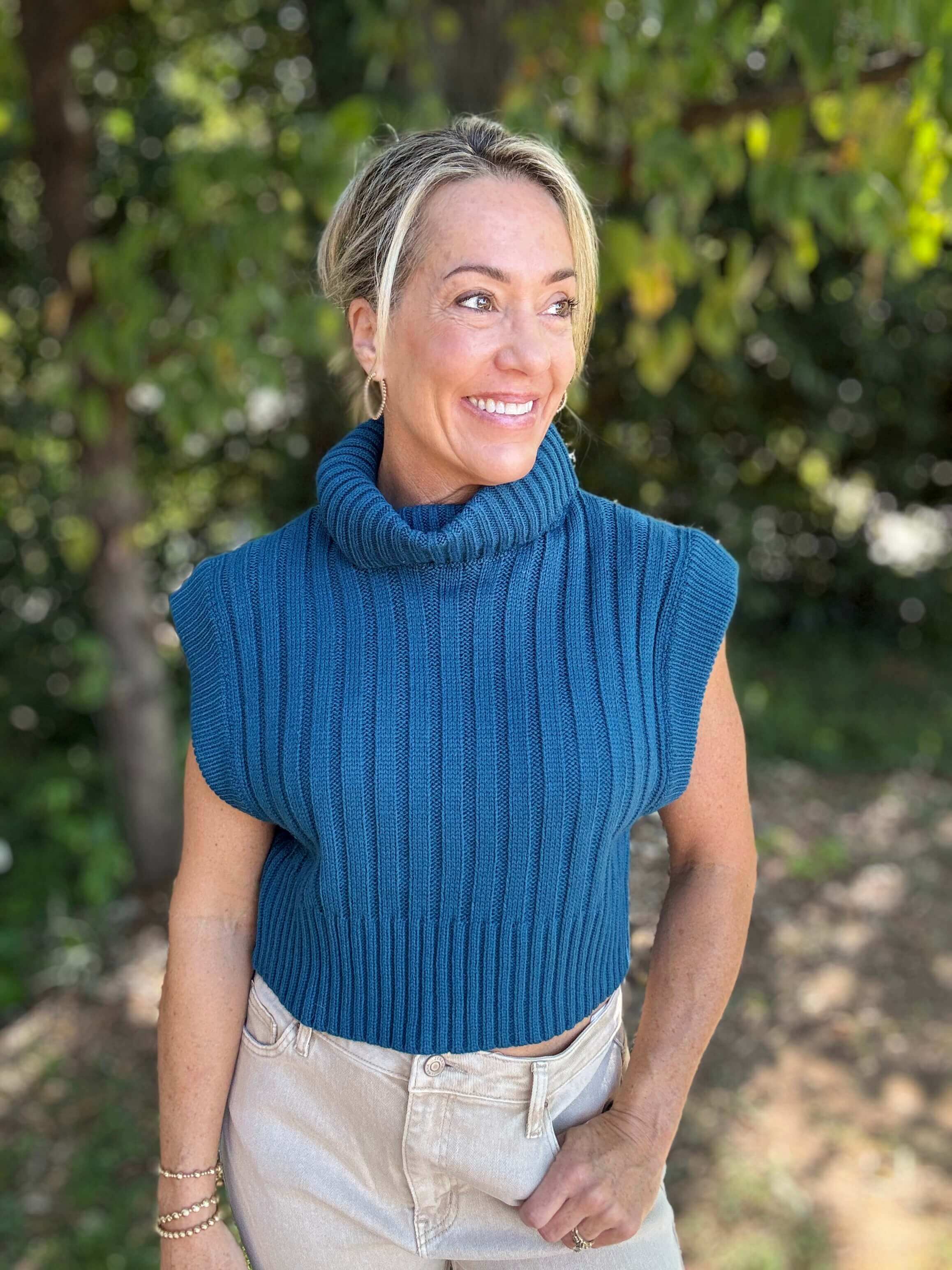 Toby Teal Crop Sweater