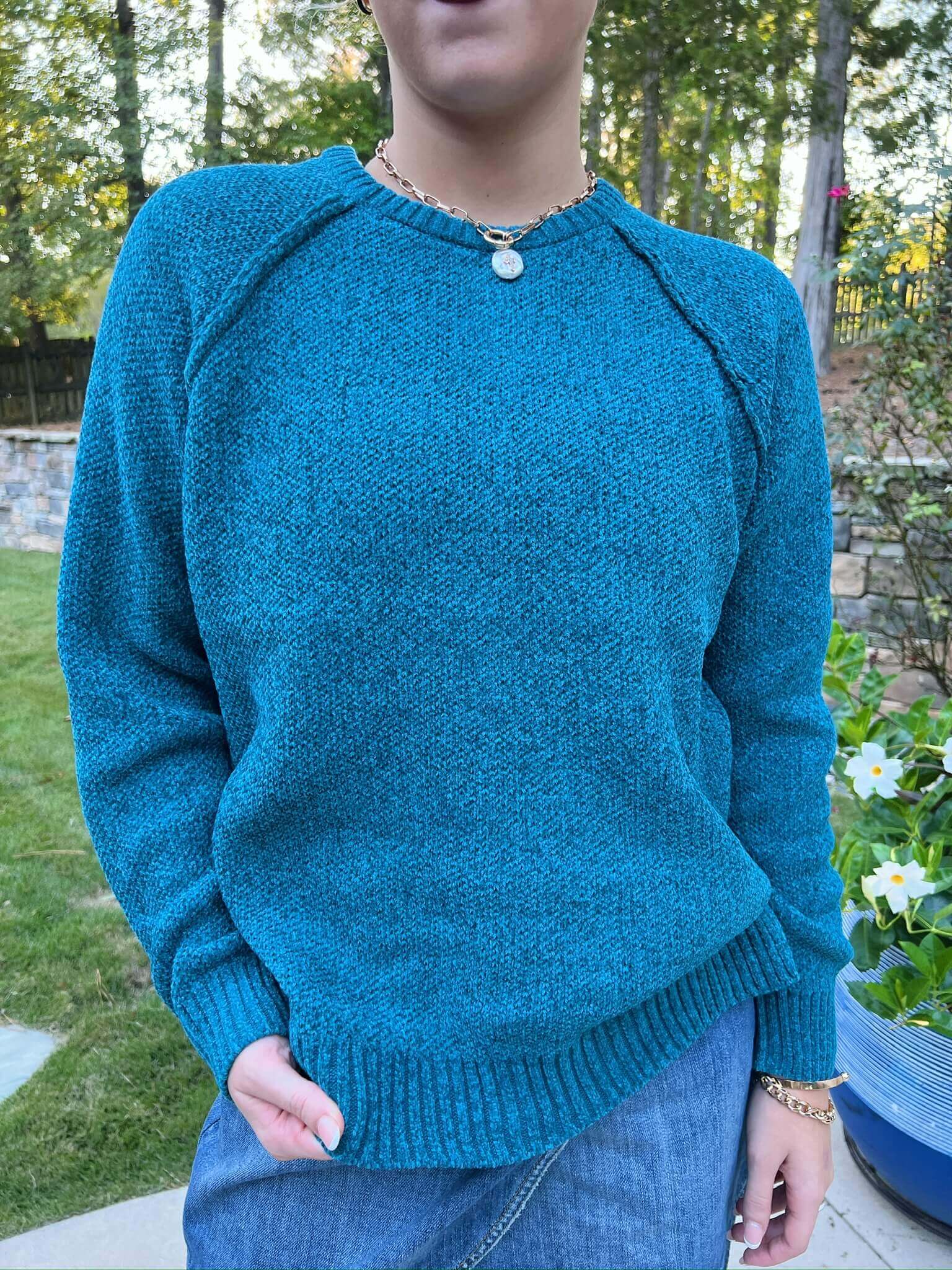 Linda Teal Chenille Sweater