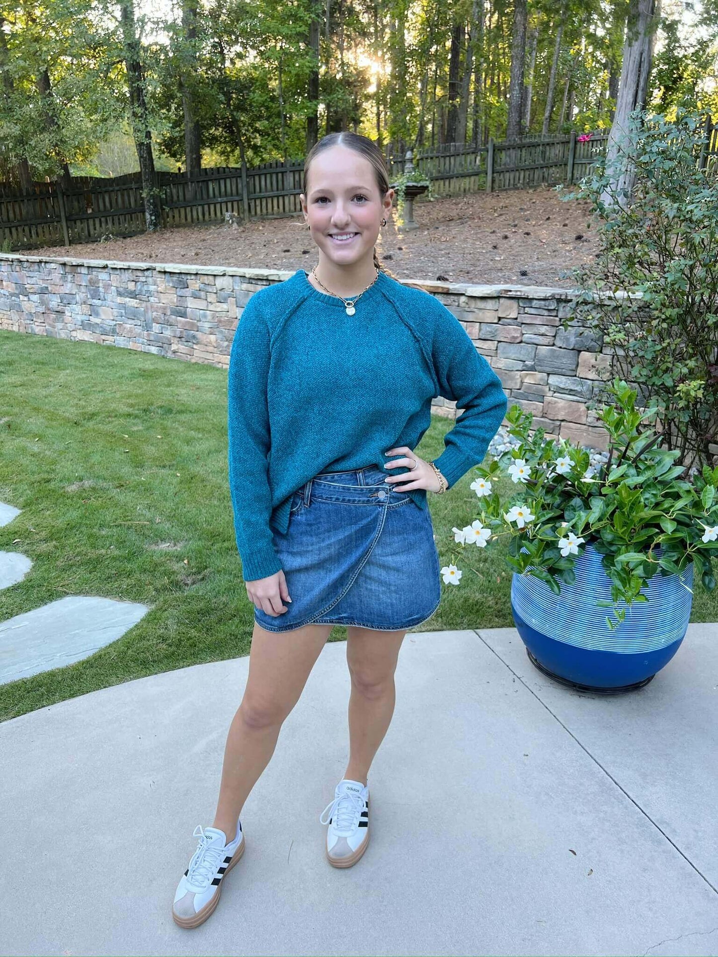 Linda Teal Chenille Sweater