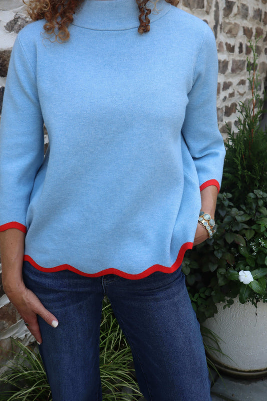 Martha Mock Neck Scallop Sweater