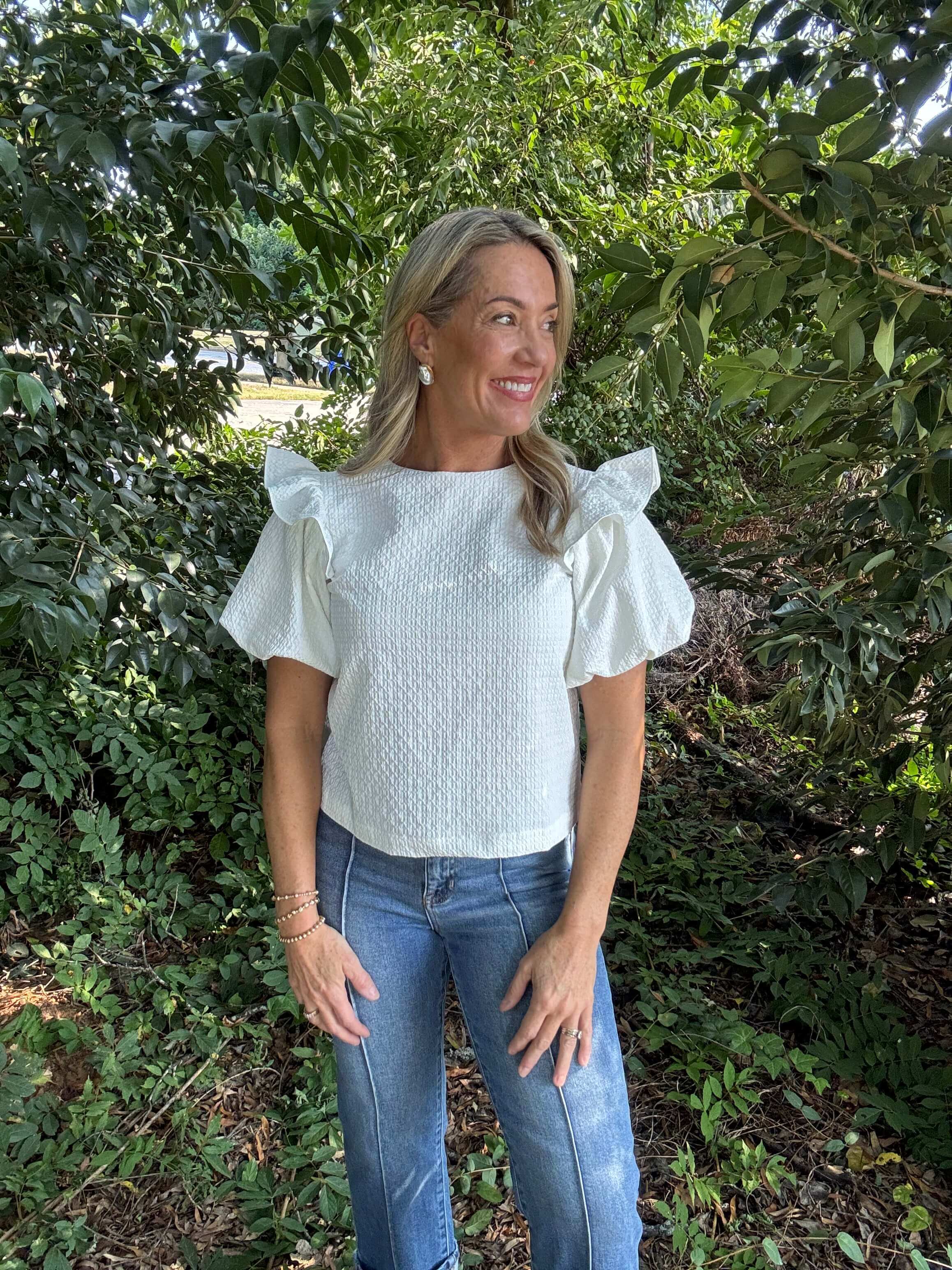 Holly White Textured Top