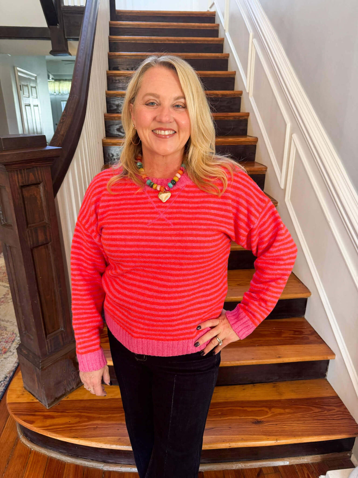 Emma Hot Pink Stripe Sweater
